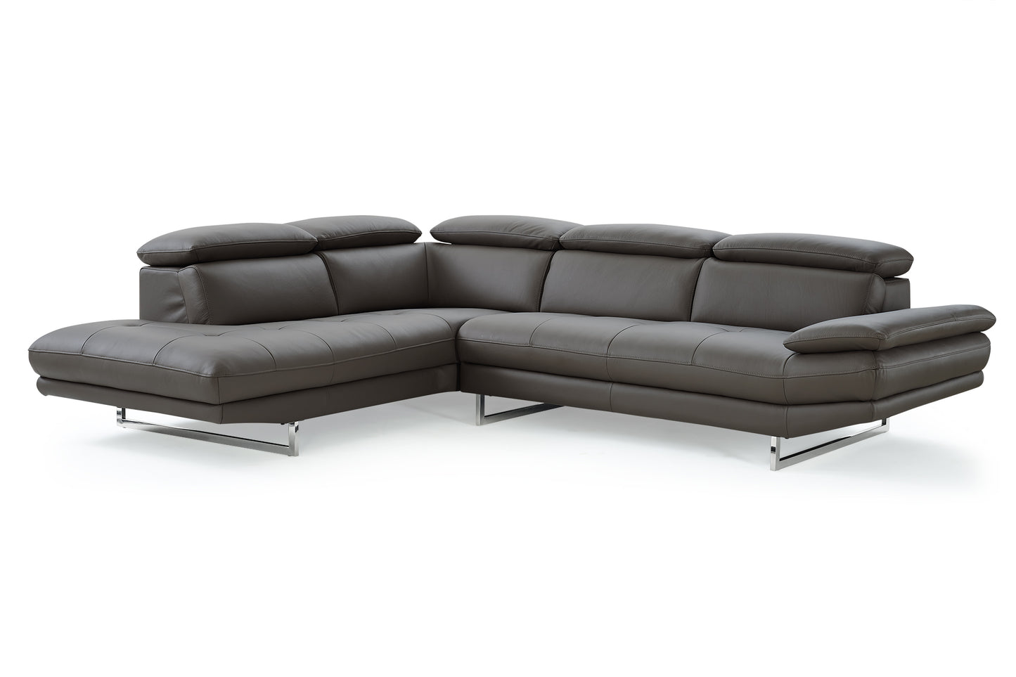 Dark Gray Genuine Leather L Shaped Two Piece Sofa and Chaise Sectional