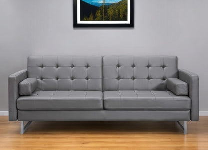 80" White Faux Leather Sleeper Sofa With Silver Legs