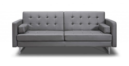 80" White Faux Leather Sleeper Sofa With Silver Legs