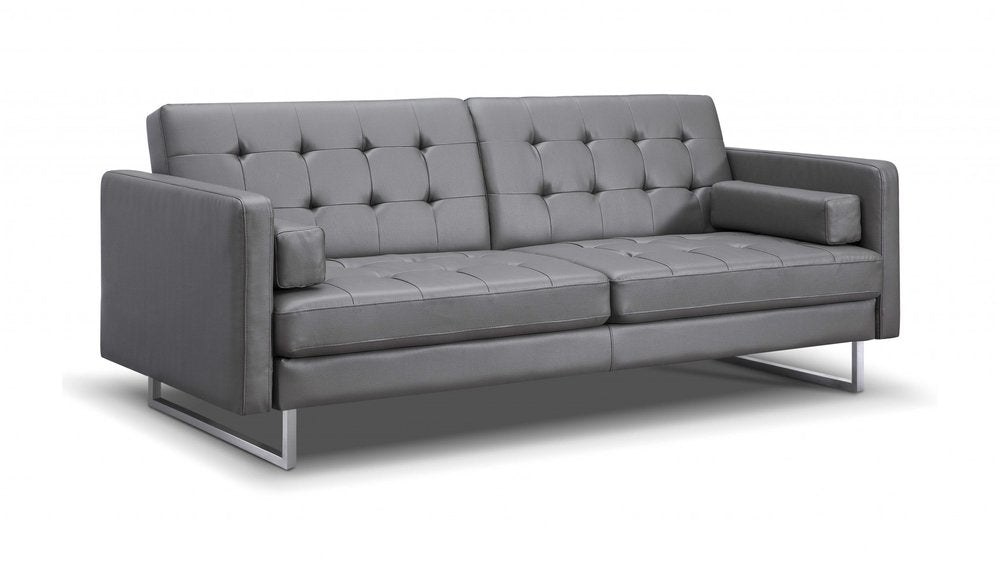 80" White Faux Leather Sleeper Sofa With Silver Legs