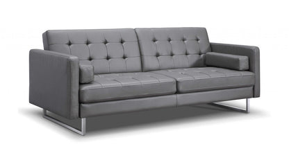 80" White Faux Leather Sleeper Sofa With Silver Legs