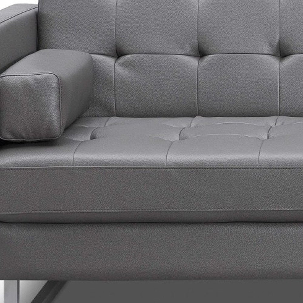 80" White Faux Leather Sleeper Sofa With Silver Legs