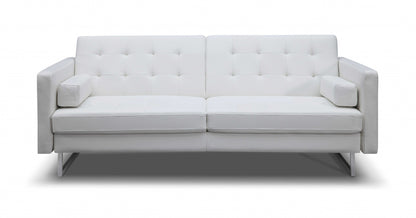 80" Gray Faux Leather Sleeper Sofa With Silver Legs