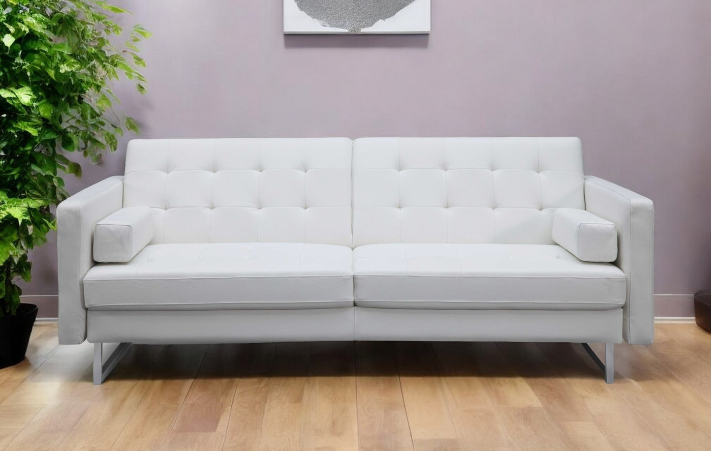 80" Gray Faux Leather Sleeper Sofa With Silver Legs