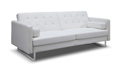 80" Gray Faux Leather Sleeper Sofa With Silver Legs