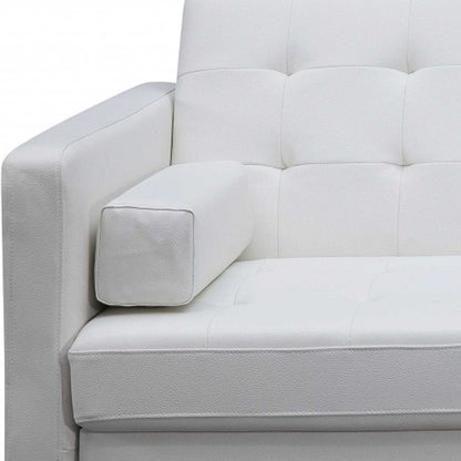 80" White Faux Leather Sleeper Sofa With Silver Legs