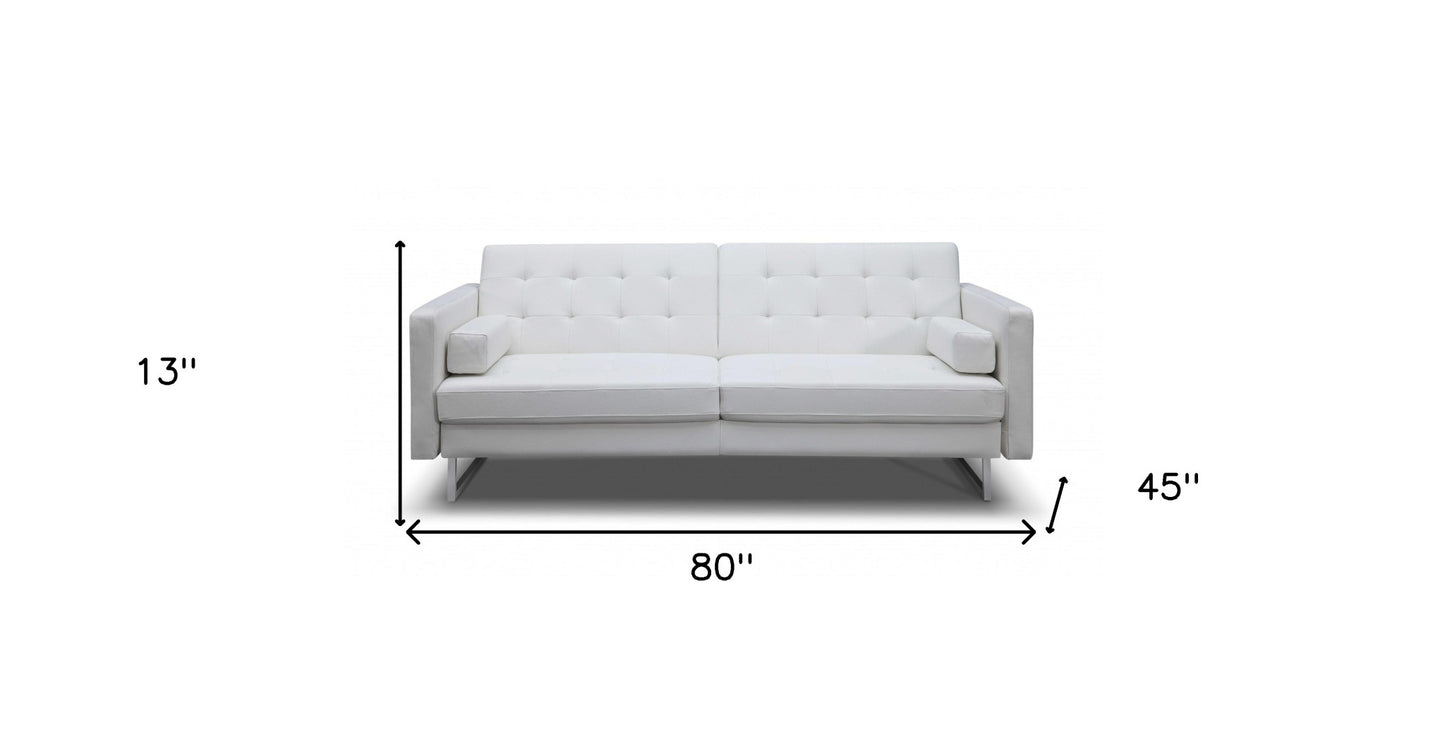 80" Gray Faux Leather Sleeper Sofa With Silver Legs