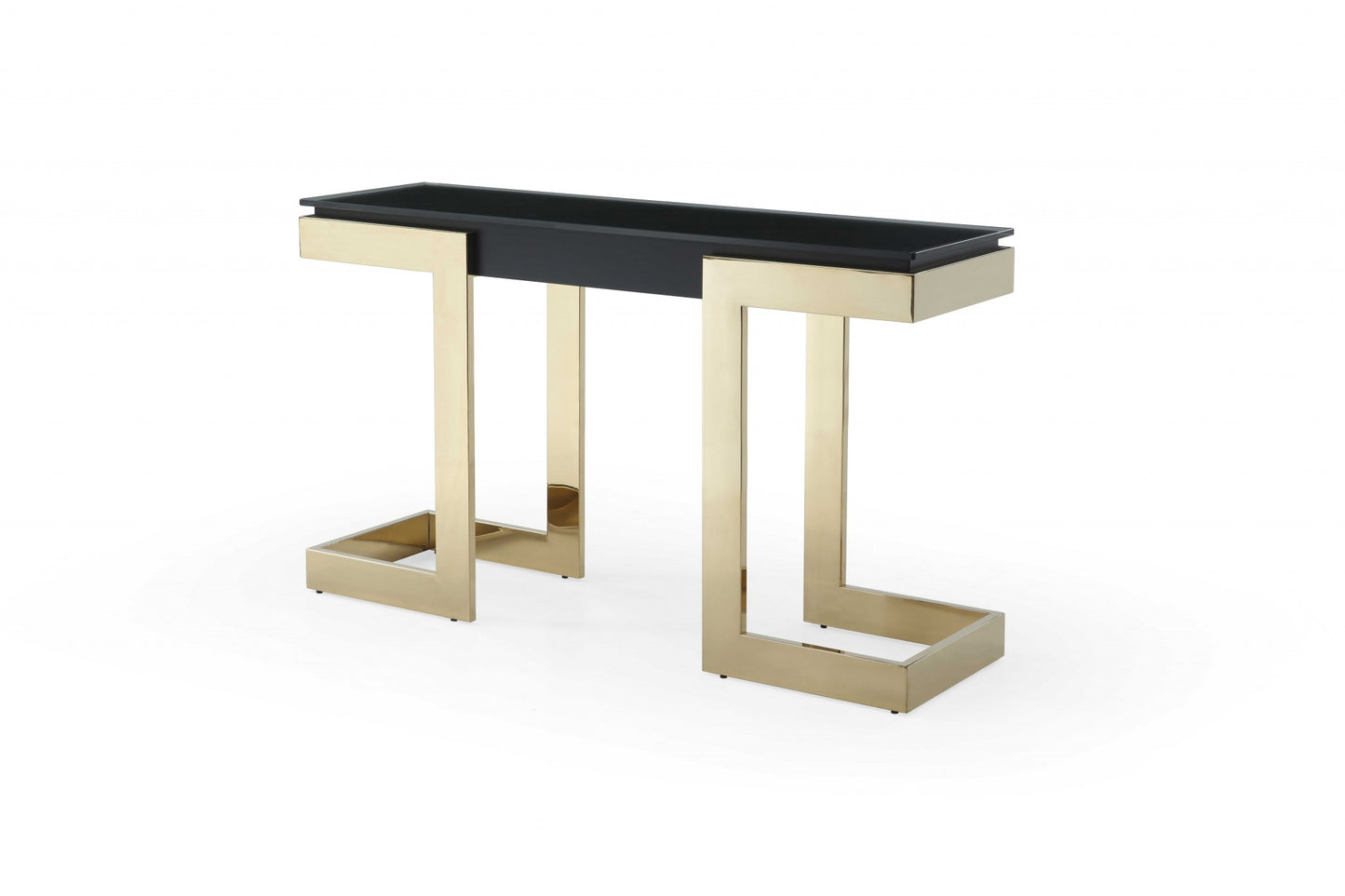 52" Black and Gold Glass Pedestal Console Table