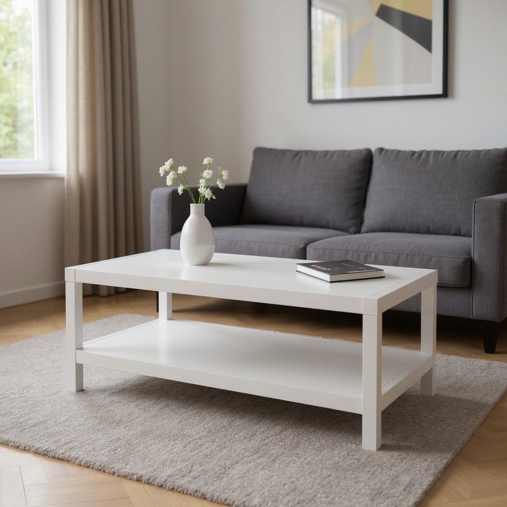 35" White Aluminum Coffee Table With Shelf