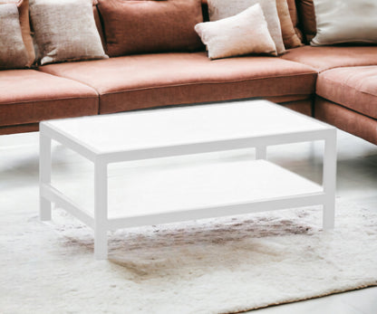 35" White Aluminum Coffee Table With Shelf