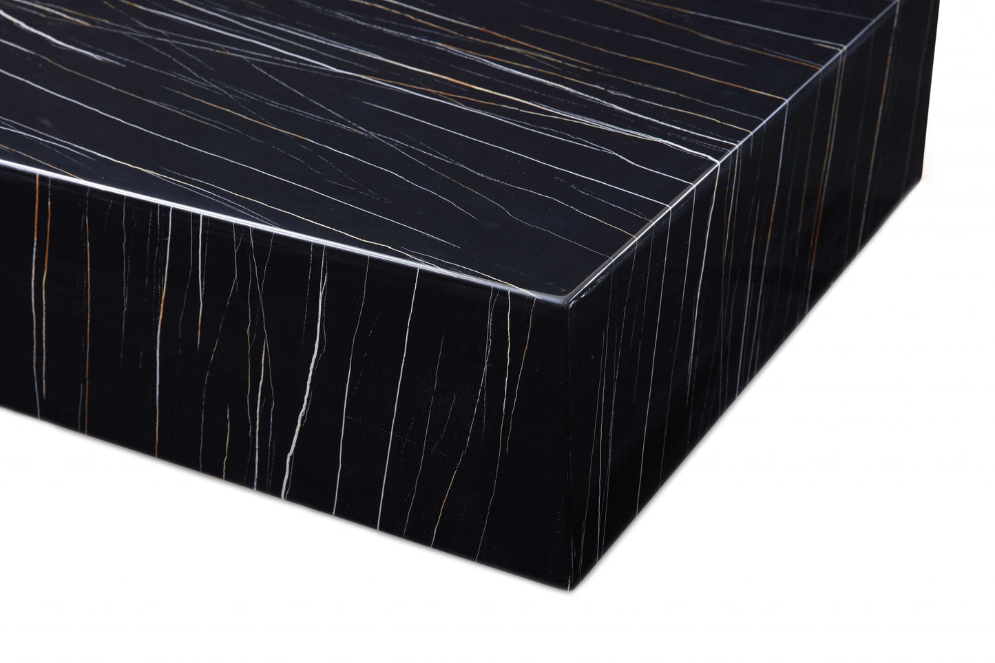 35" Black Genuine Marble And Brass Square Coffee Table