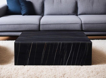 35" Black Genuine Marble And Brass Square Coffee Table