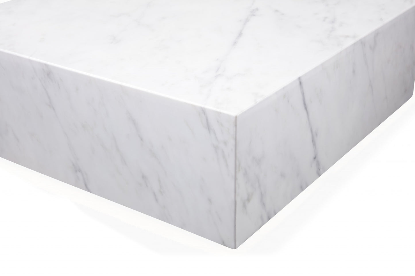 35" White Genuine Marble And Brass Square Coffee Table