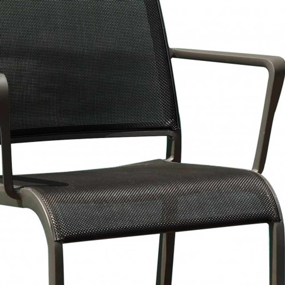 Set of Four Gray Metal Dining Arm Chairs