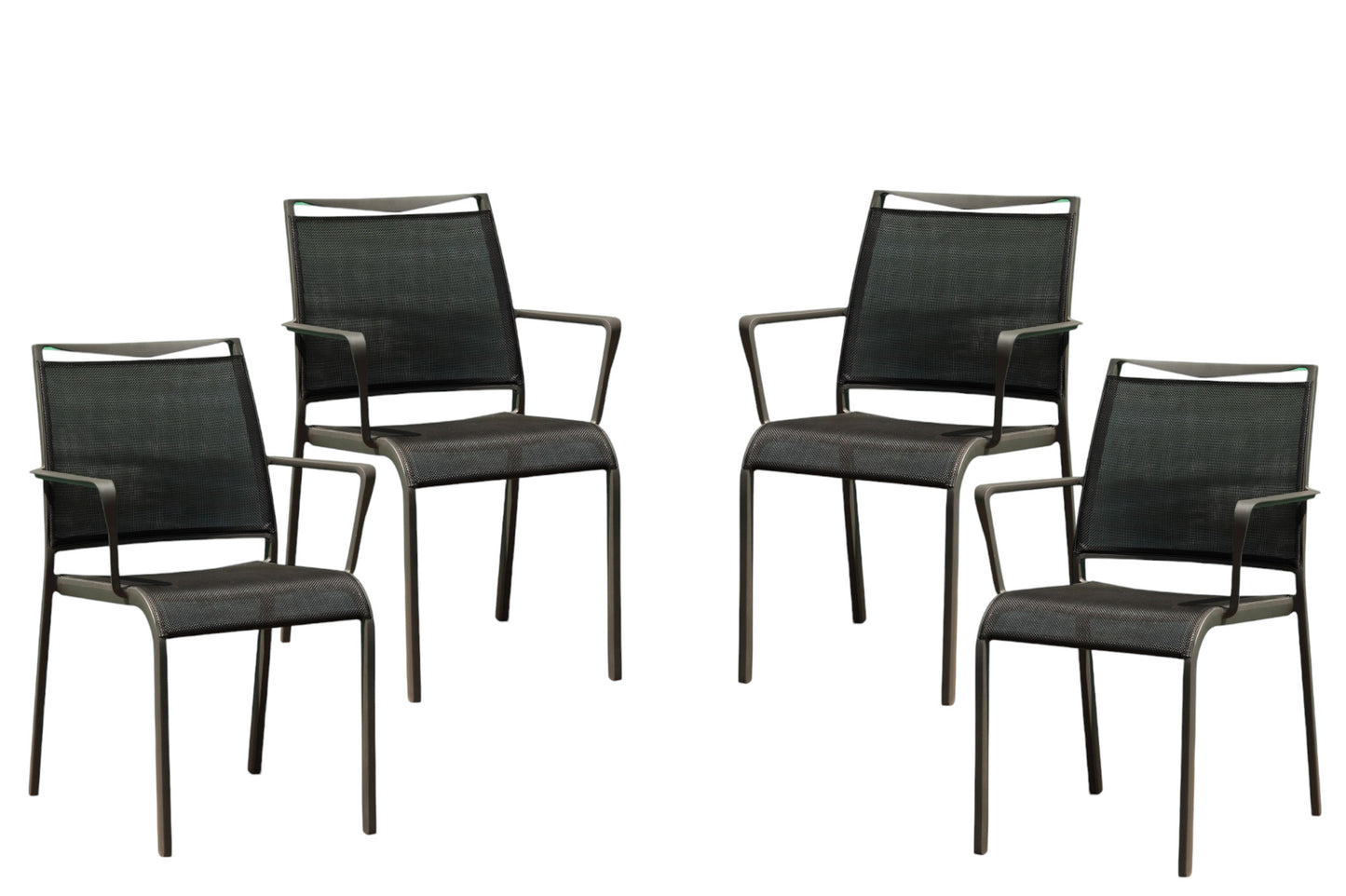 Set of Four Gray Metal Dining Arm Chairs