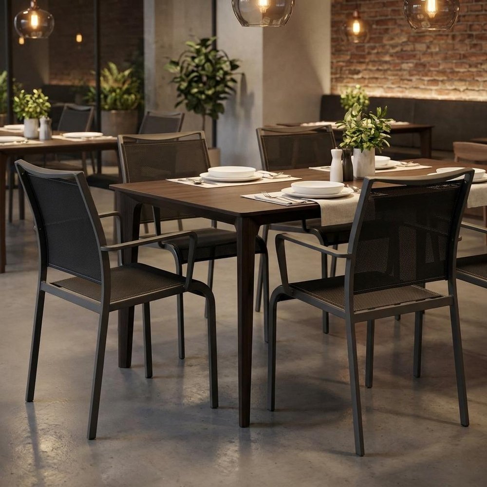 Set of Four Gray Dining Arm Chairs