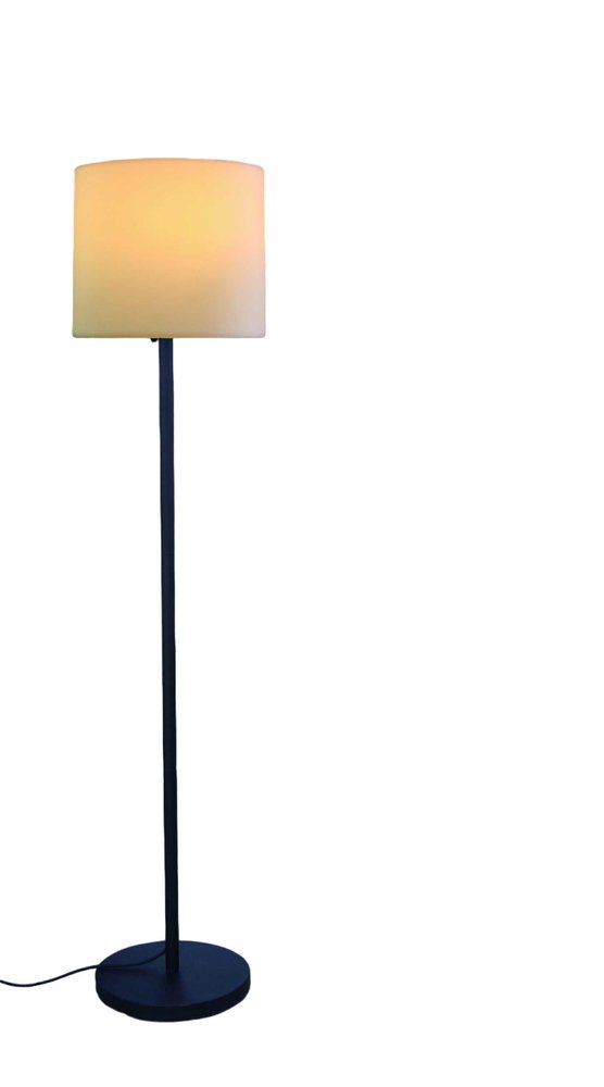 60" Black And White Floor Lamp With White Fabric Drum Shade