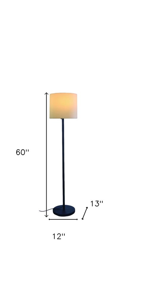 60" Black And White Floor Lamp With White Fabric Drum Shade