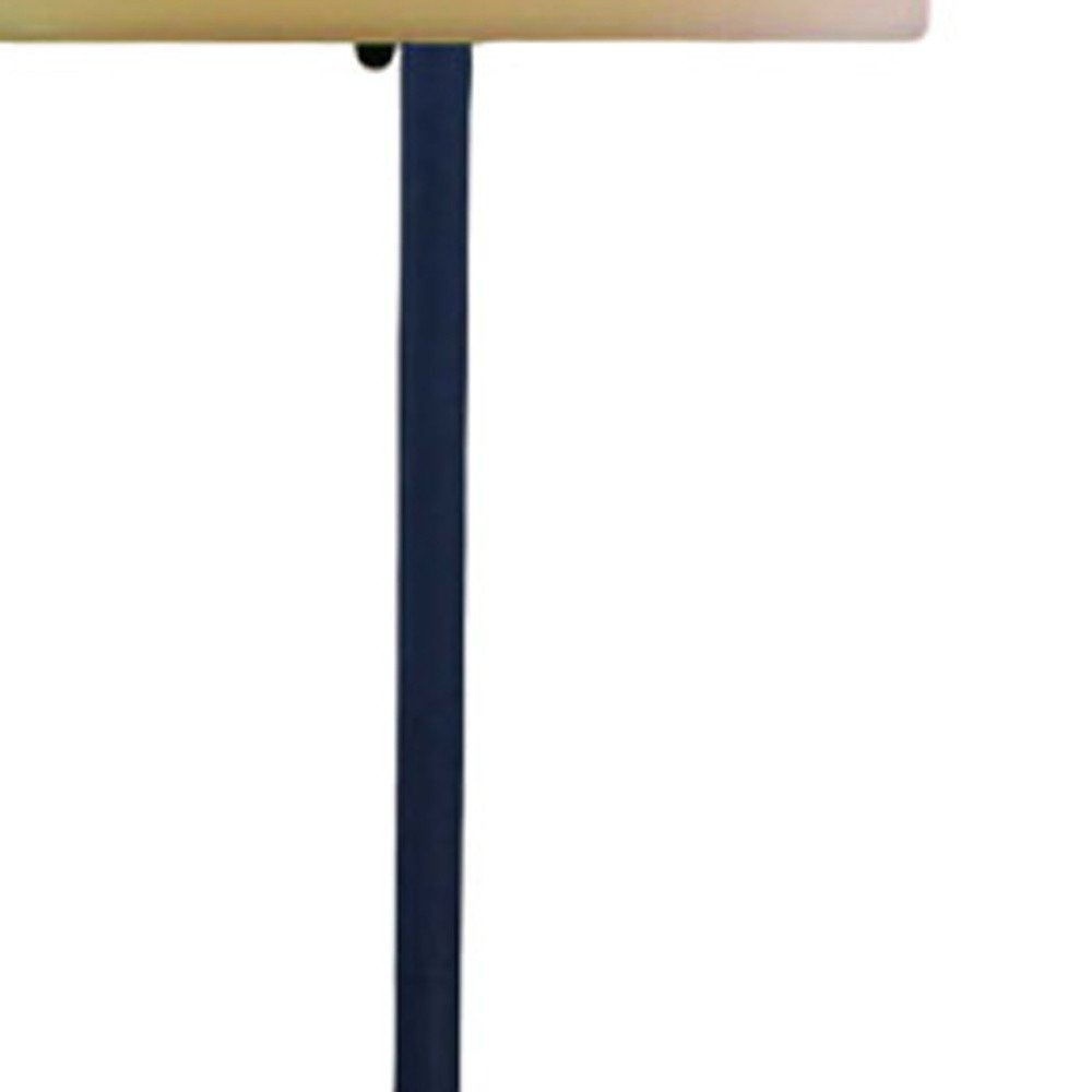 60" Black And White Metal Floor Lamp With White Bowl Shade