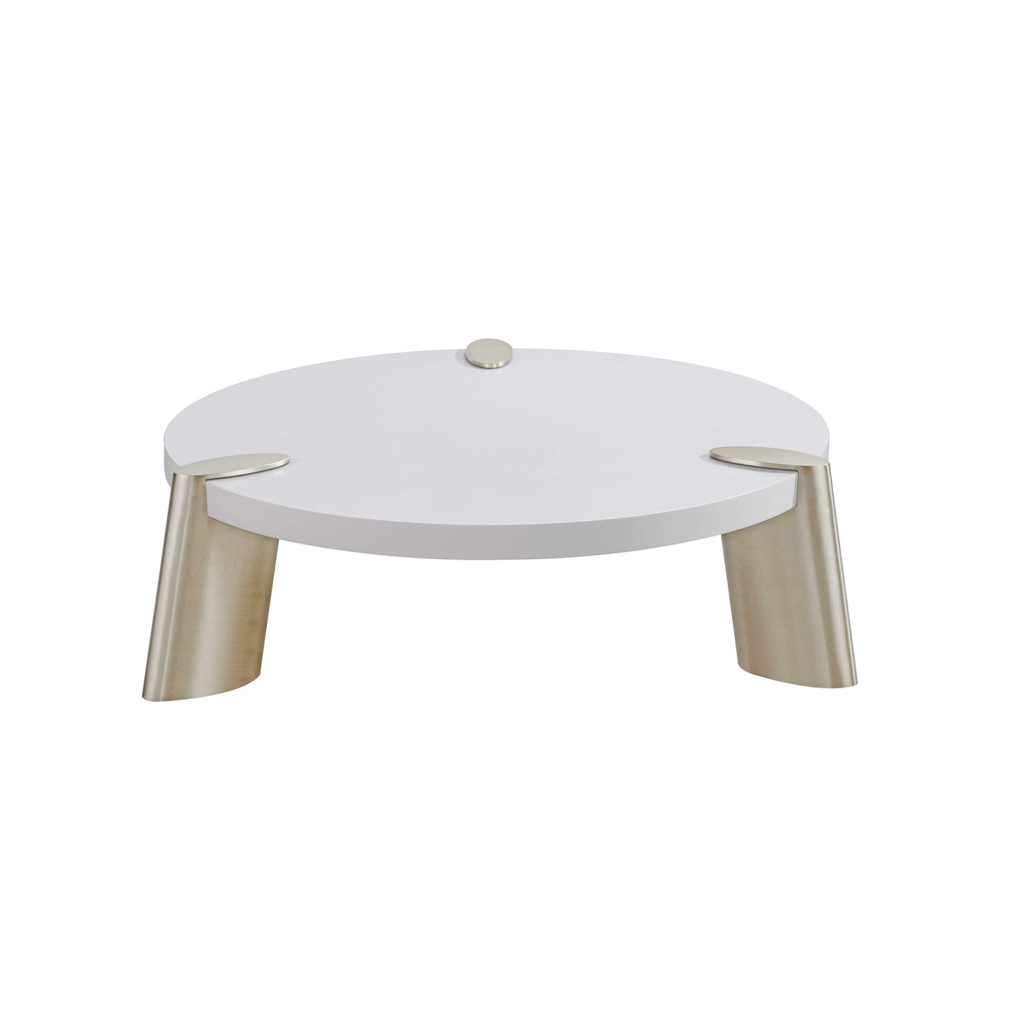 40" White And Gold Stainless Steel Round Coffee Table