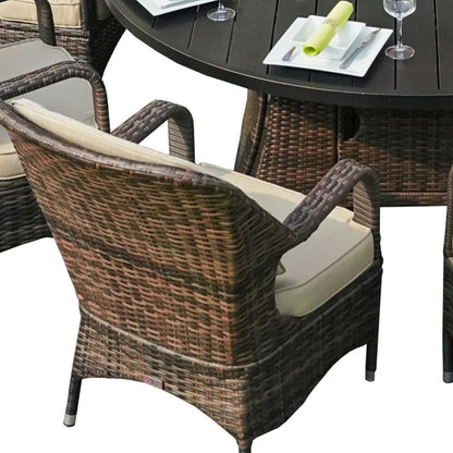 Brown Wicker Round Outdoor Fire Pit Dining Set With 8 Chairs