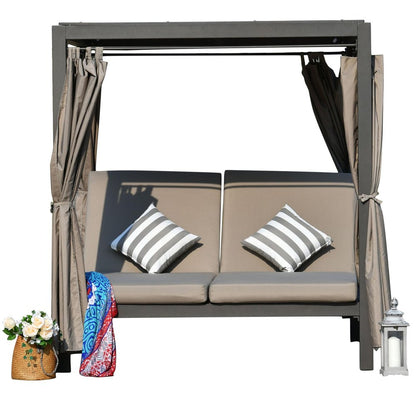 162" Gray Metal and Cushions Reclining Patio Daybed