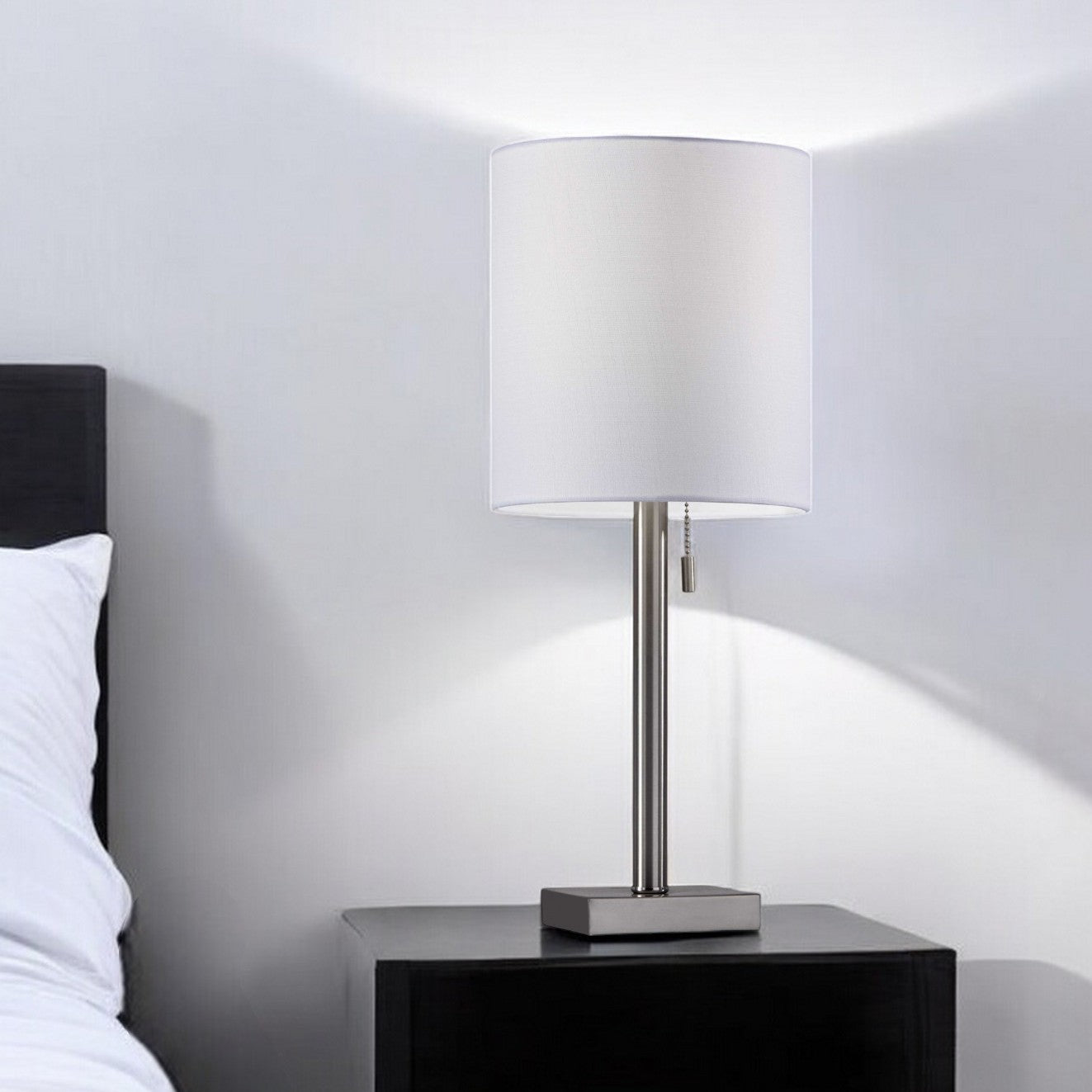 22" Antiqued Brass Metal Cylinder Table Lamp With Off White Drum Shade