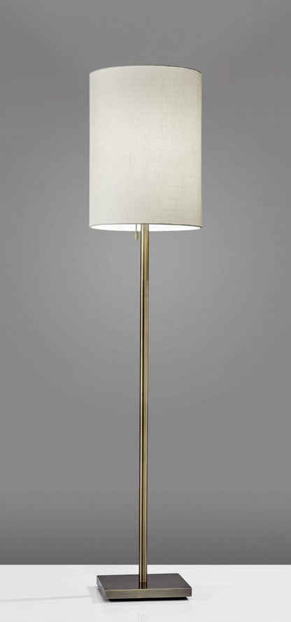 61" Brass Metal Floor Lamp With White Fabric Cylinder Shade