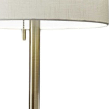 61" Brass Metal Floor Lamp With White Fabric Cylinder Shade
