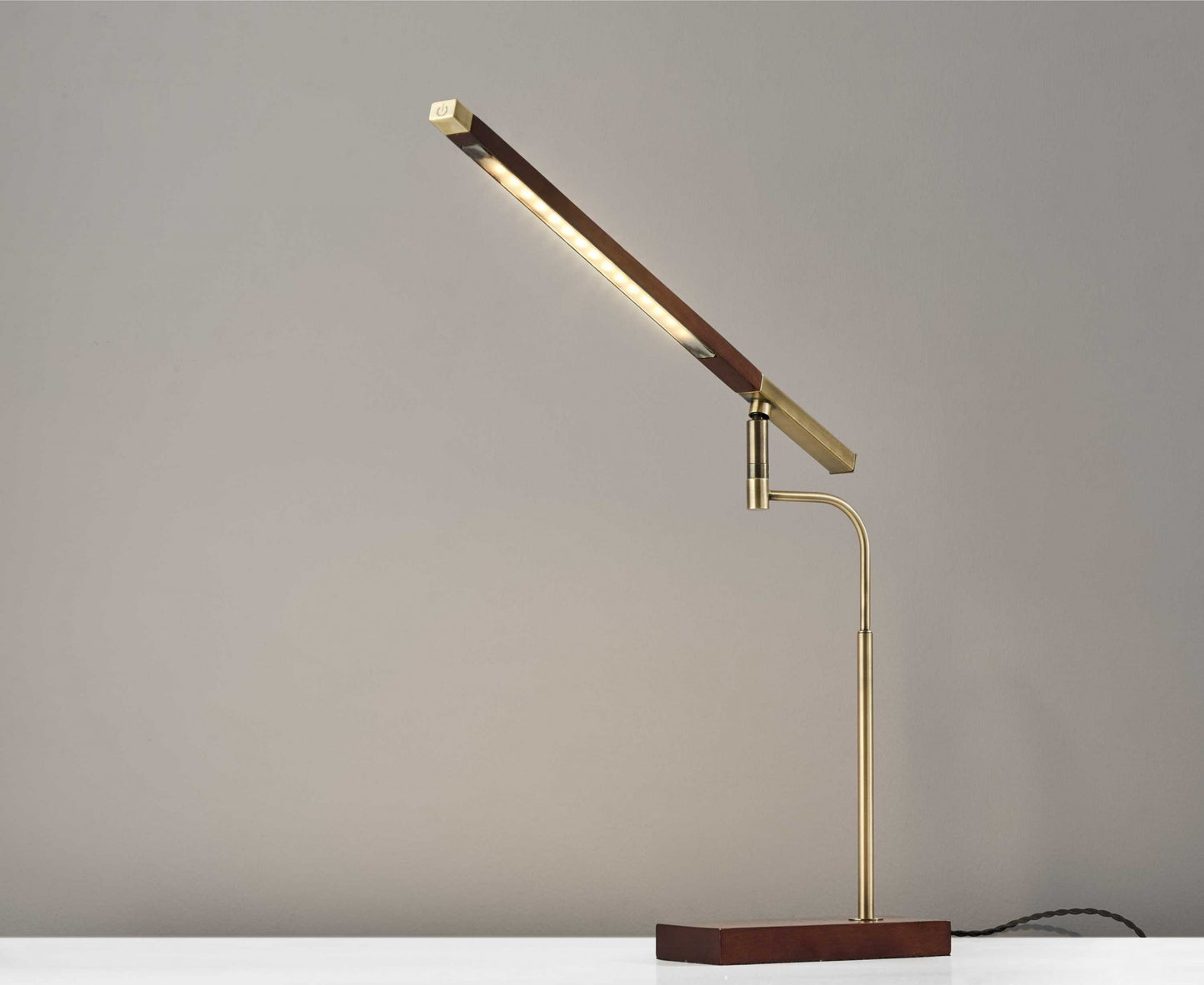 Walnut Wood Finish And Antique Brass Metal Adjustable Led Desk Lamp With Usb Port