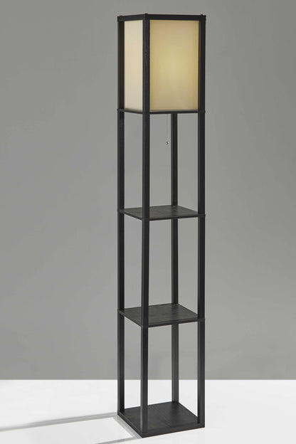 Floor Lamp With Black Wood Finish Storage Shelves