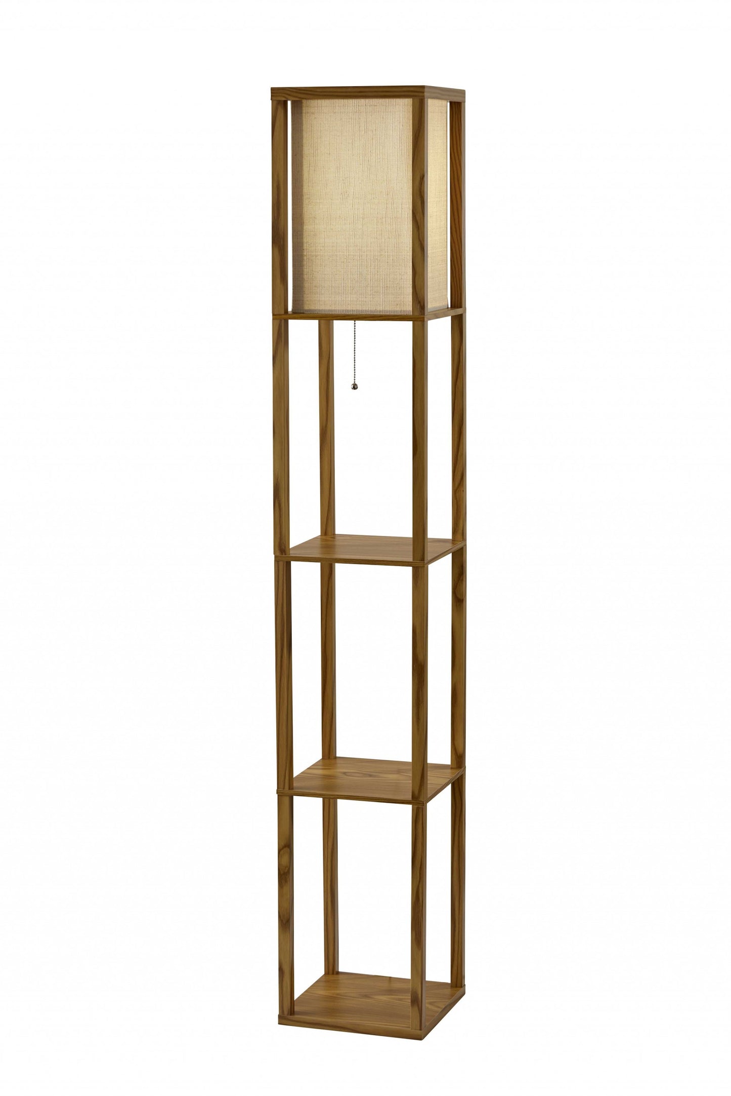 Floor Lamp With Black Wood Finish Storage Shelves