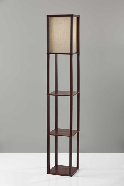 Floor Lamp With Black Wood Finish Storage Shelves