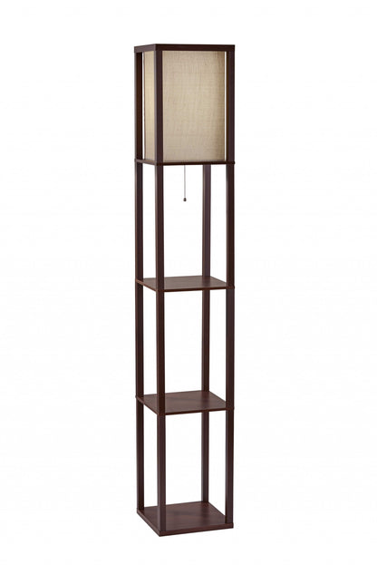 Floor Lamp With Black Wood Finish Storage Shelves