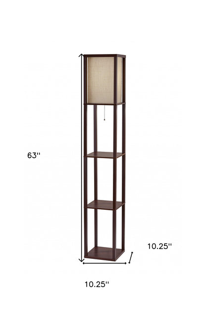 Floor Lamp With Black Wood Finish Storage Shelves