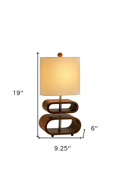 19" Brown Retro Ovals Wood Bedside Lamp With Natural Shade