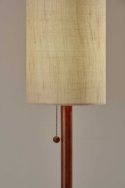 31" Walnut Solid Wood Standard Table Lamp With Beige Shade