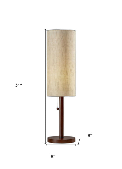 31" Walnut Solid Wood Standard Table Lamp With Beige Shade