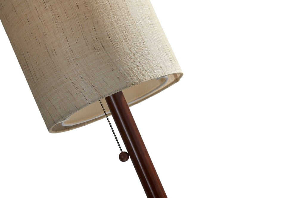 65" Brown Solid Wood Floor Lamp With Beige Linen Drum Shade