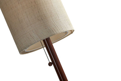 65" Brown Solid Wood Floor Lamp With Beige Linen Drum Shade