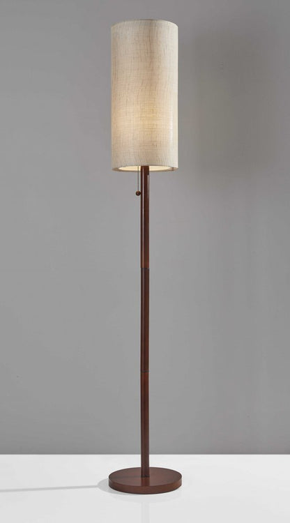 65" Brown Solid Wood Floor Lamp With Beige Linen Drum Shade