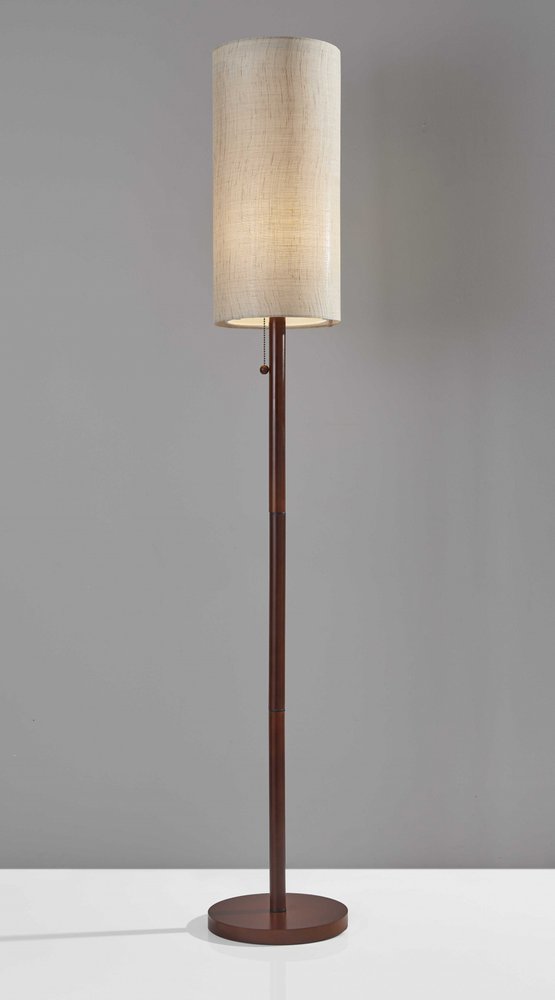 65" Brown Solid Wood Floor Lamp With Beige Linen Drum Shade