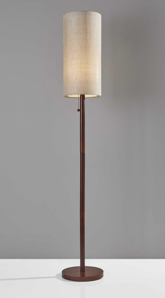 65" Brown Solid Wood Floor Lamp With Beige Linen Drum Shade