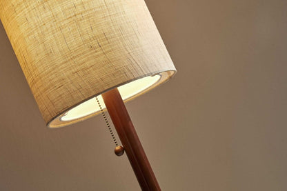 65" Brown Solid Wood Floor Lamp With Beige Linen Drum Shade