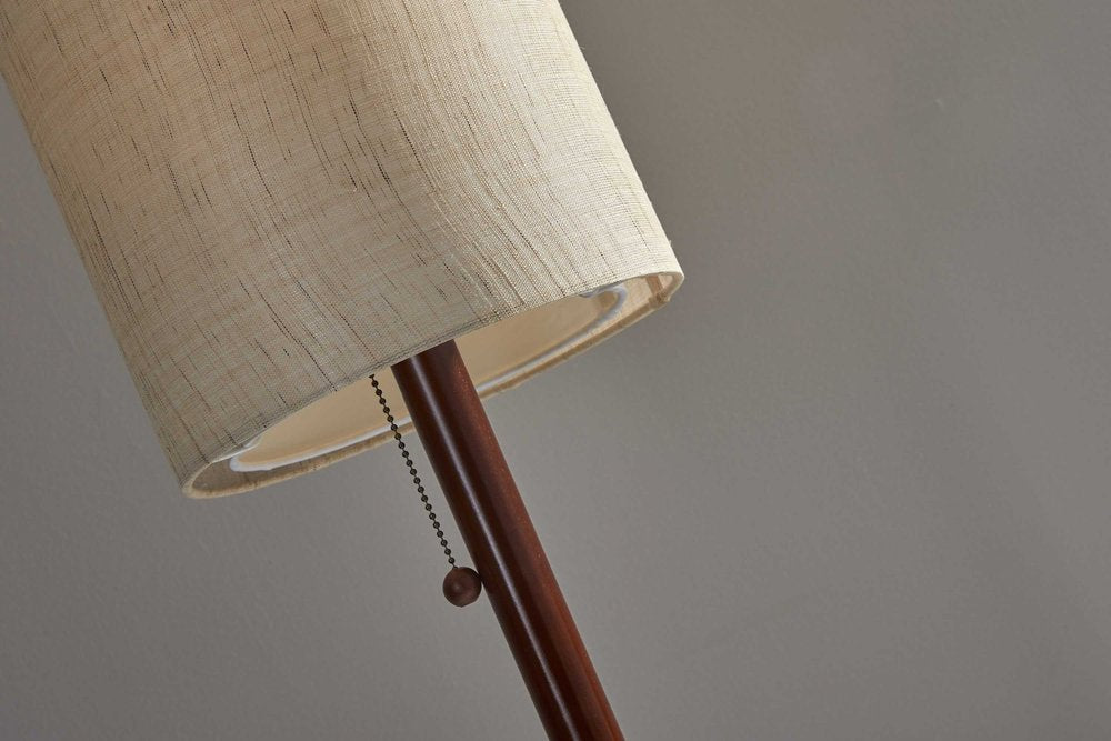 65" Brown Solid Wood Floor Lamp With Beige Linen Drum Shade