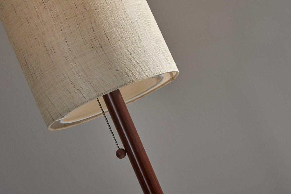65" Brown Solid Wood Floor Lamp With Beige Linen Drum Shade