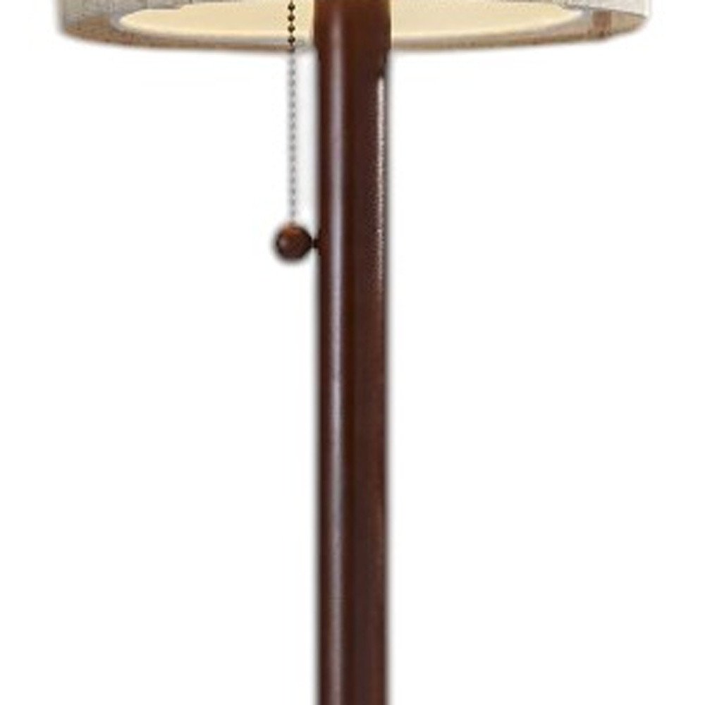 65" Brown Solid Wood Floor Lamp With Beige Linen Drum Shade