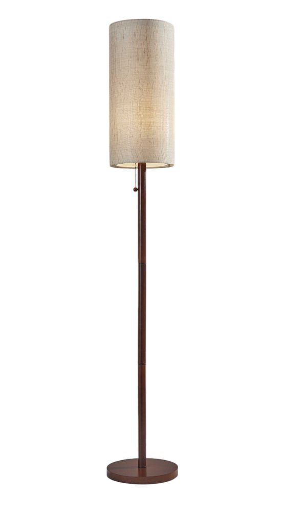 65" Brown Solid Wood Floor Lamp With Beige Linen Drum Shade
