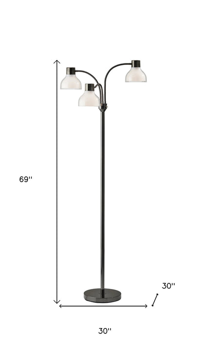 69" Gold Three Light Tree Floor Lamp With Clear Plastic Bowl Shade