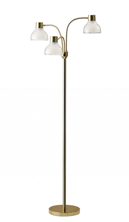 69" Gold Three Light Tree Floor Lamp With Clear Plastic Bowl Shade